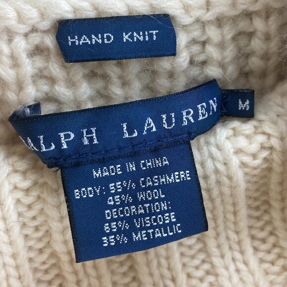 Vintage 90s RALPH LAUREN BLUE LABEL Sweater Vest Cashmere Wool Ivory Snowflake M - Picture 5 of 16